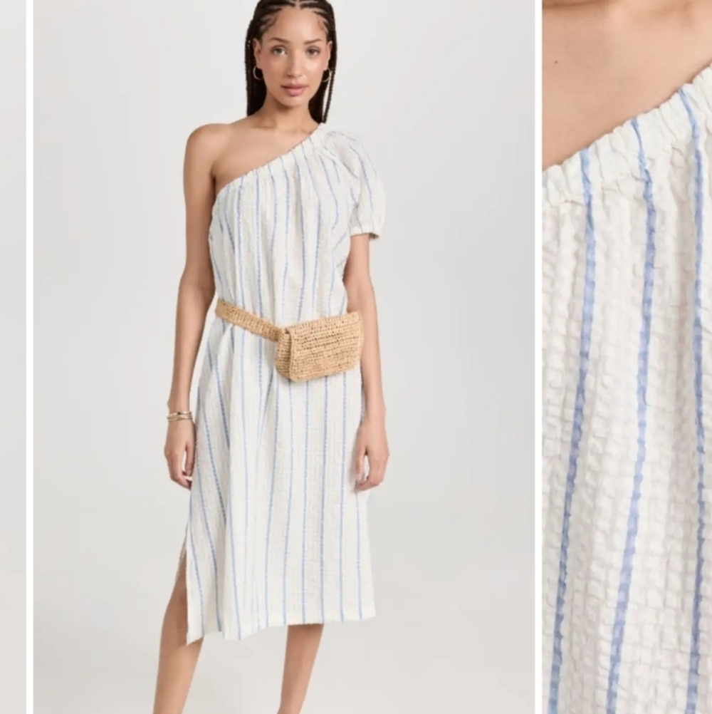 Madewell Seersucker Stripe One Shoulder Midi Dress
